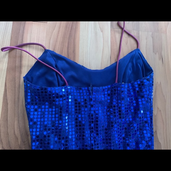 Long Cobalt Blue Sequin Dress Dramatic Slit - Picture 10 of 12